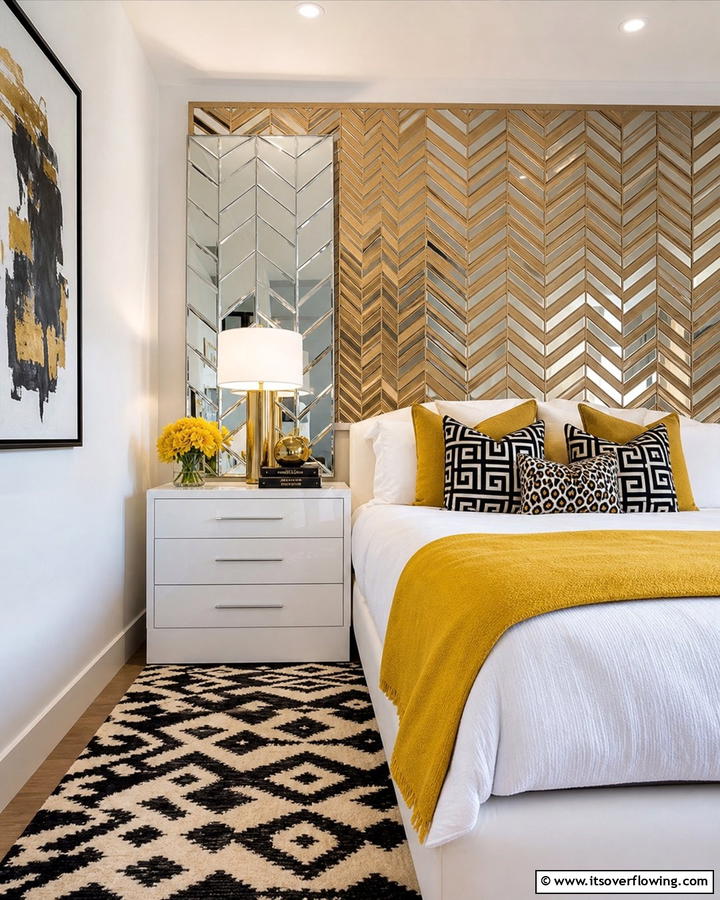 Chevron Patterned Mirror for Artistic Flair - 20 Mirror Behind Nightstand Design Ideas for Elegance