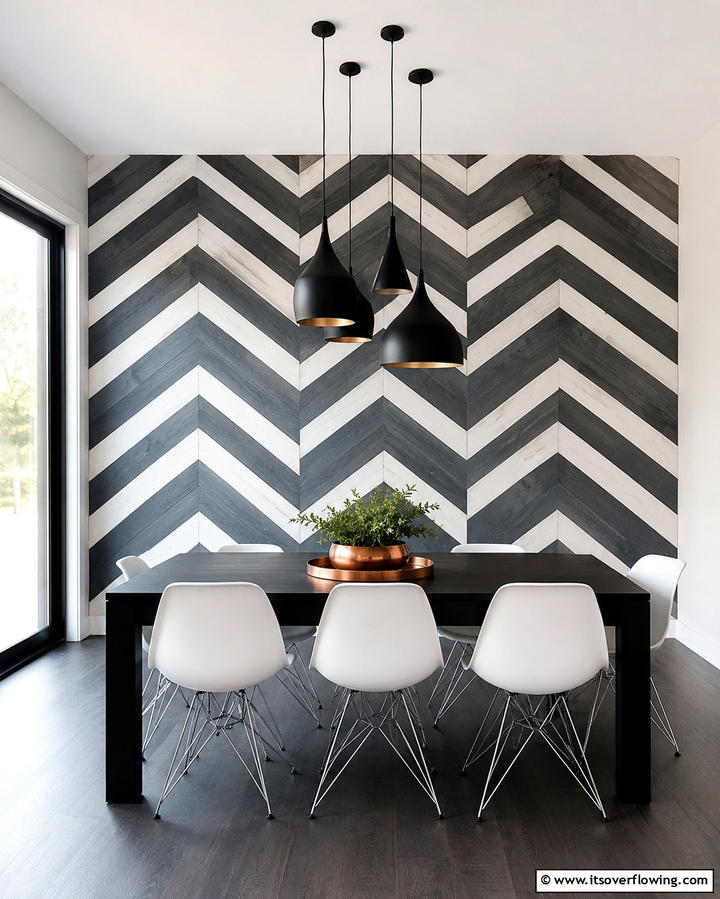 Chevron Patterned Panels for Dynamic Style - 25 Dining Room Wall Paneling Ideas for Elegance