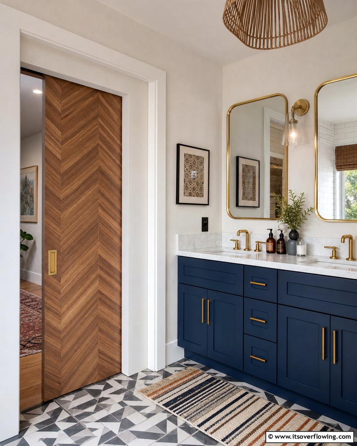 Chevron Patterned Pocket Door for a Trendy Look - 20 Bathroom Pocket Door Ideas for Modern Homes