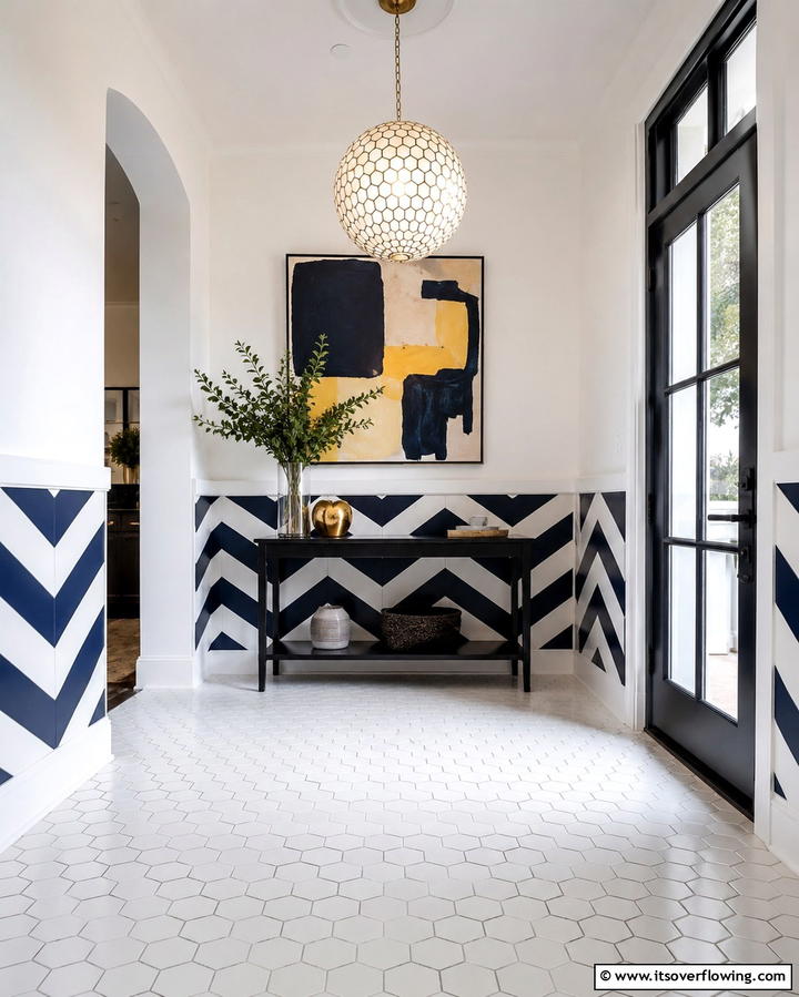 Chevron Patterned Wainscoting for a Bold Statement - 20 Creative Wainscoting Entryway Ideas to Welcome Guests