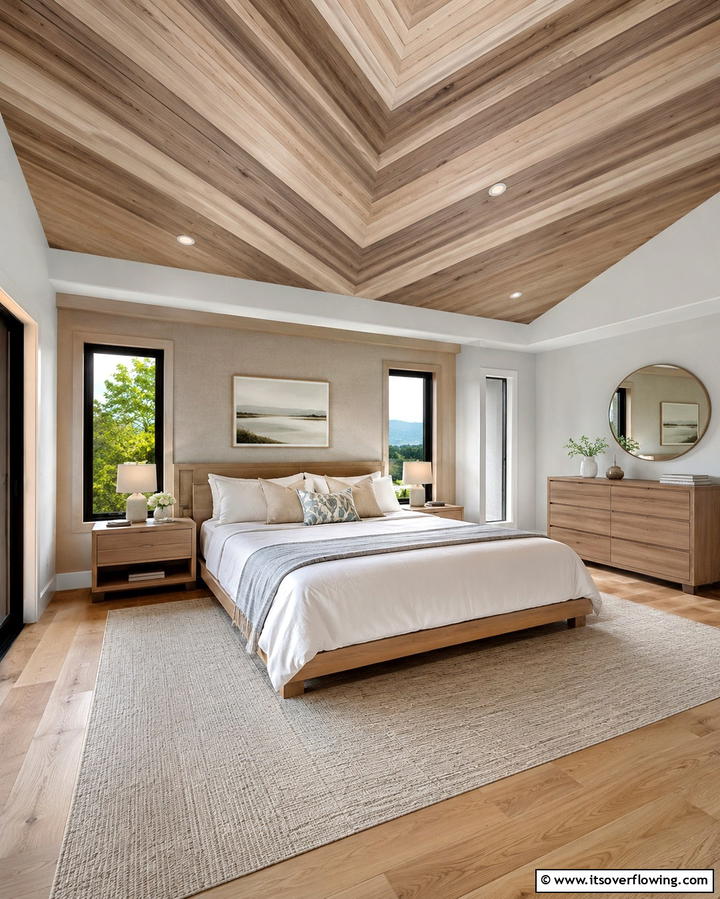 Chevron Patterned Wood Ceiling - 25 Wood Ceiling Ideas to Elevate Your Interior