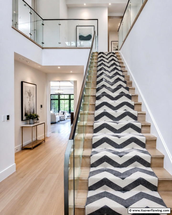 Chevron Patterns for Dynamic Style - 25 Stair Runner Ideas for Safety and Style in Your Home