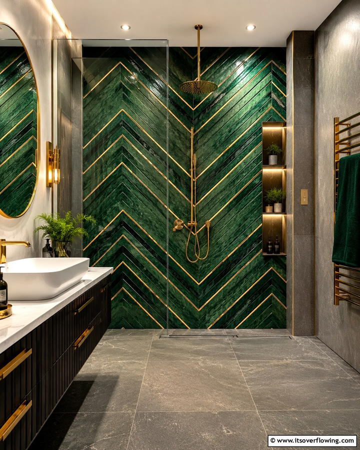 Chevron Patterns - 25 Walk-in Shower Tile Ideas for a Luxurious Bathroom