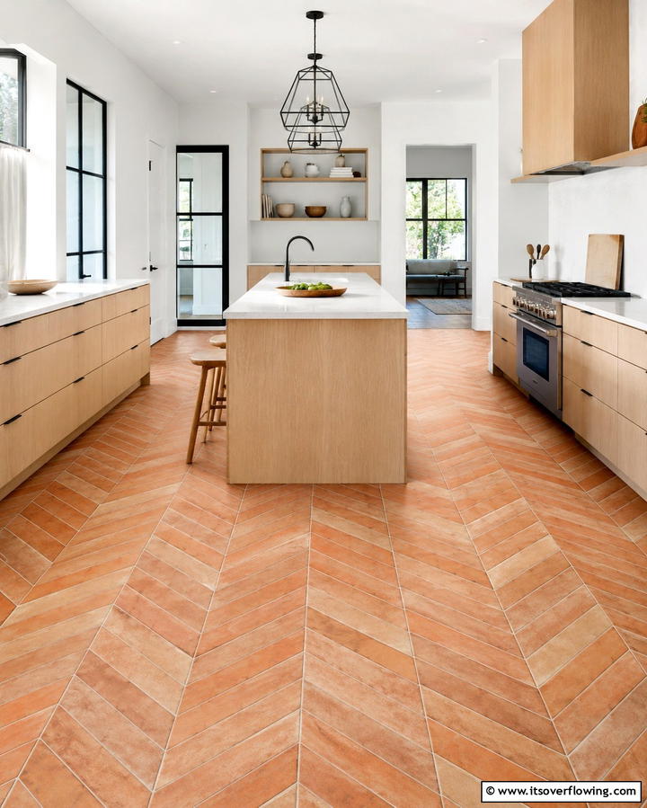 Chevron Terracotta Pattern - 25 Terracotta Kitchen Floor Ideas for a Rustic Charm