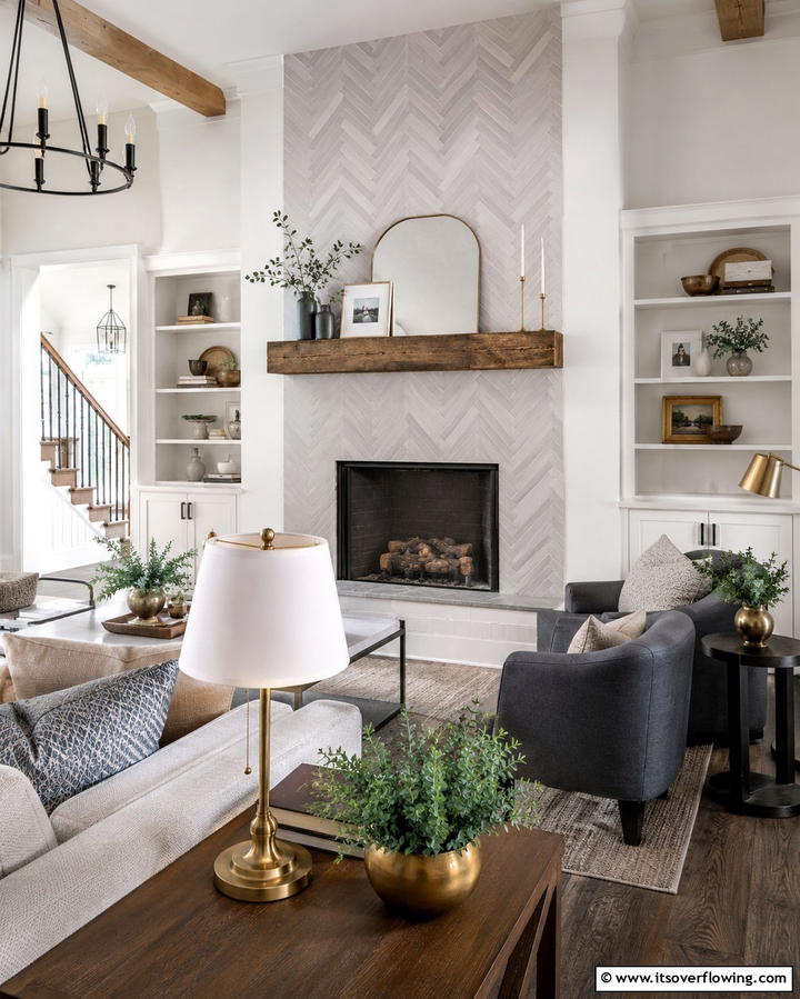 Chevron Tile Patterns - 25 Farmhouse Fireplace Tile Ideas for a Rustic Look