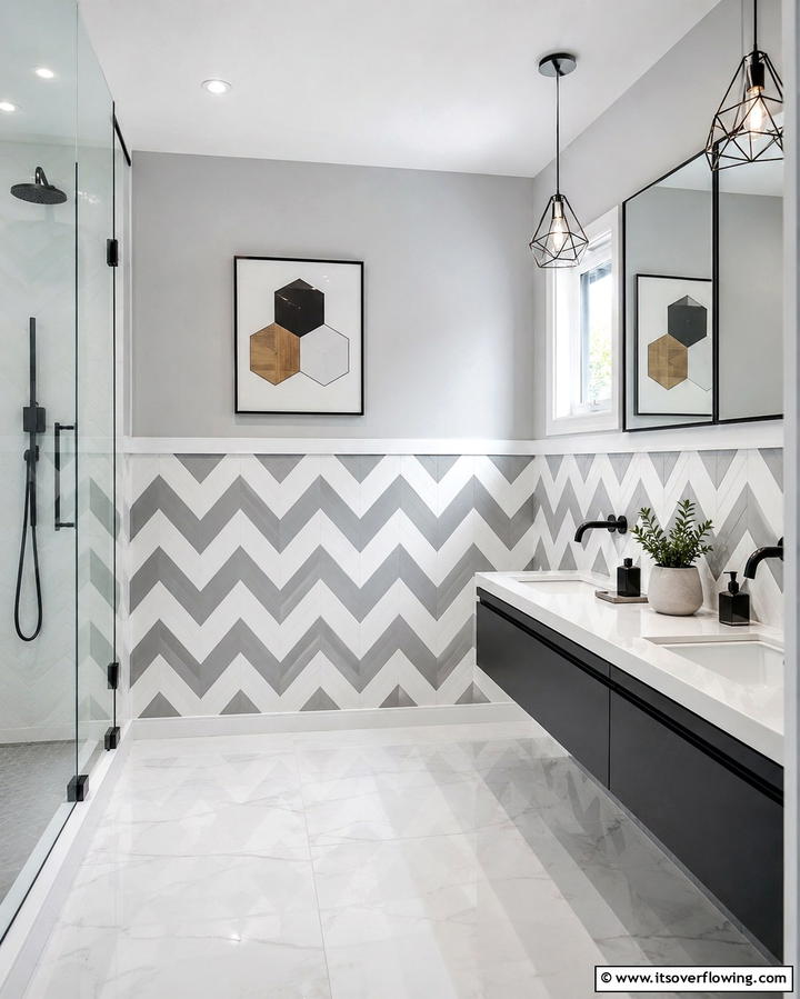 Chevron Wainscoting for Dynamic Design - 25 Bathroom Wainscoting Ideas to Elevate Your Decor