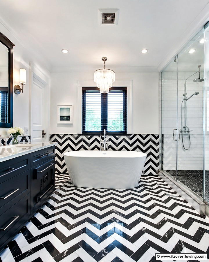 Chevron and Zigzag Patterns - 30 Art Deco Bathroom Ideas for Glamorous Geometric Design
