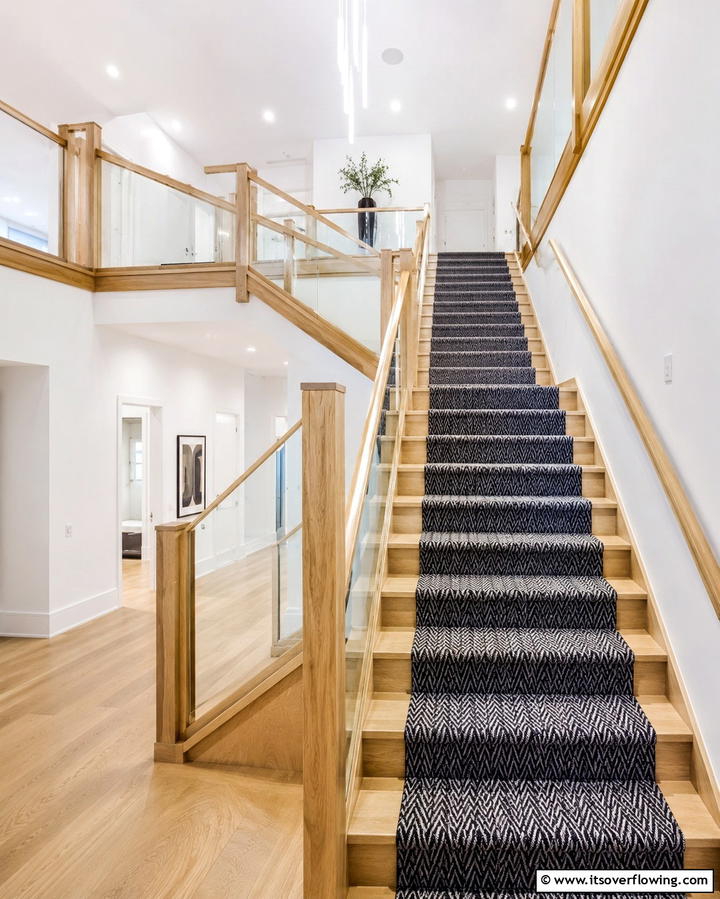 Chevron or Herringbone Designs - 25 Stair Runner Ideas for Safety and Style in Your Home