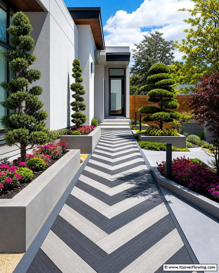 Chevron or Herringbone Patterns - 20 Composite Walkway Ideas for a Durable and Beautiful Path
