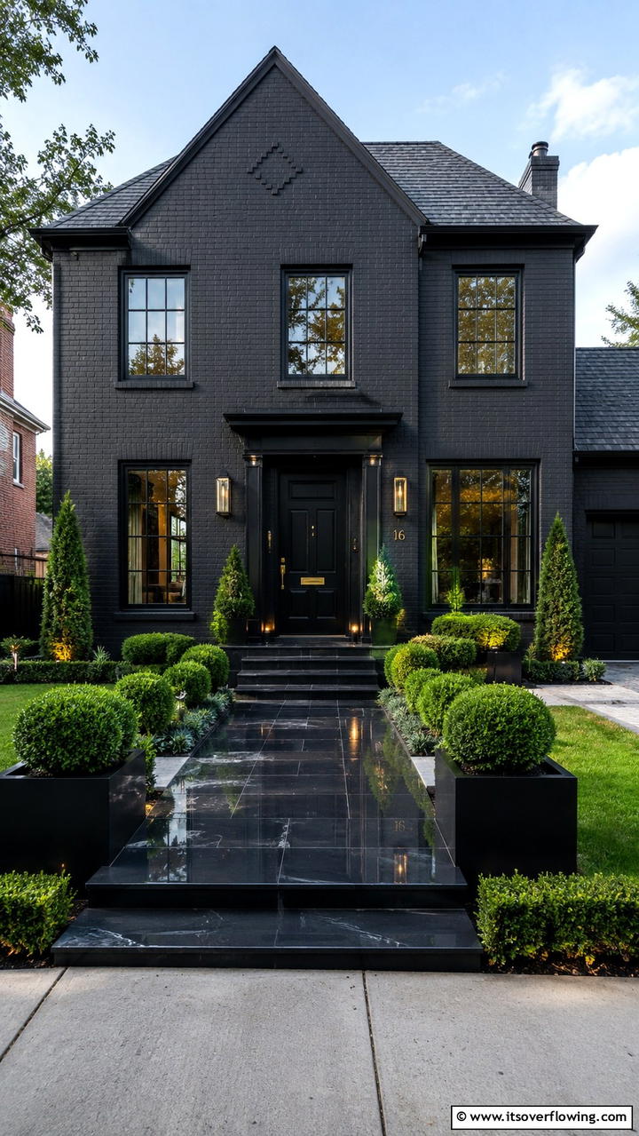 Chic Black Slate - 30 Exterior Brick Paint Color Ideas for Curb Appeal