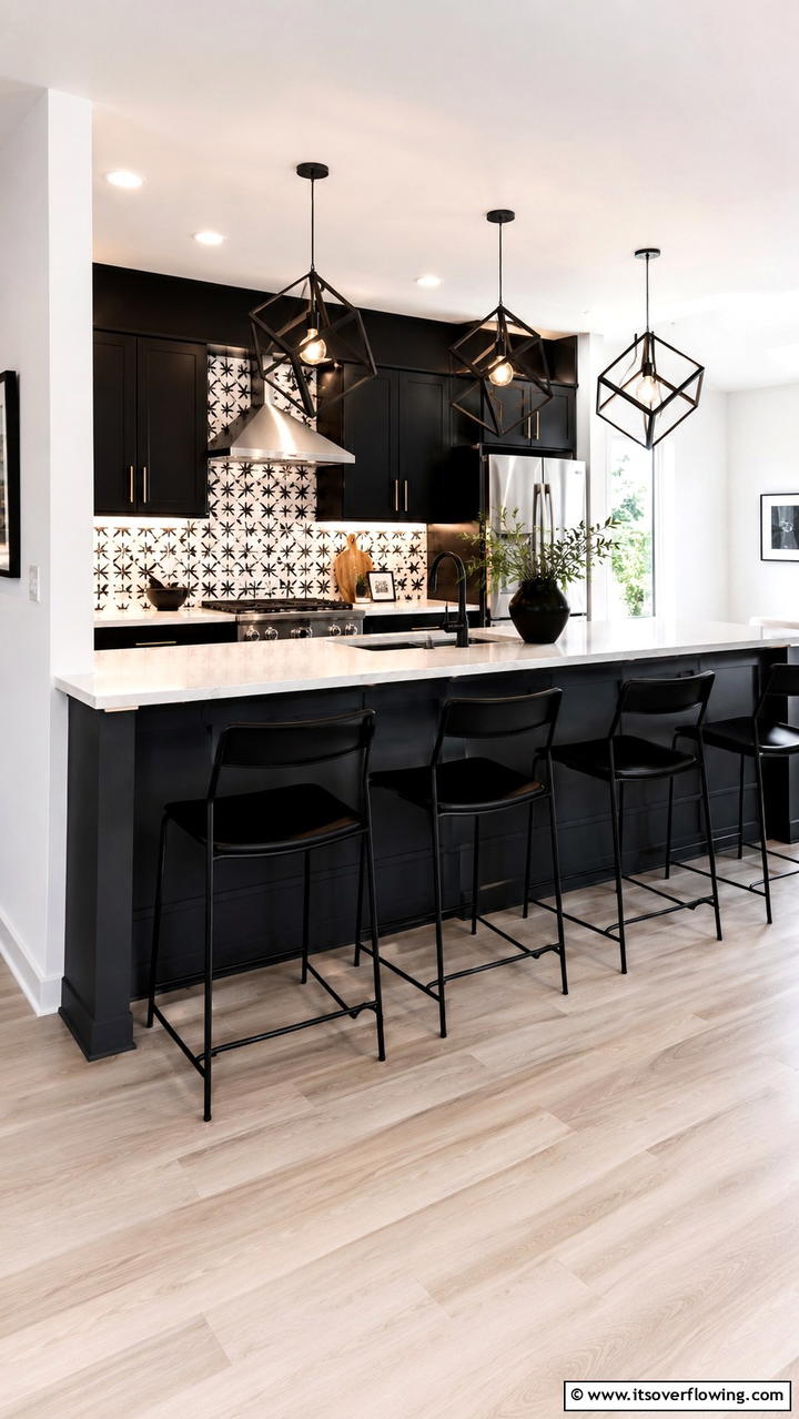 Chic Black and White Breakfast Bar - 30 Breakfast Bar Ideas for Functional Kitchen Spaces