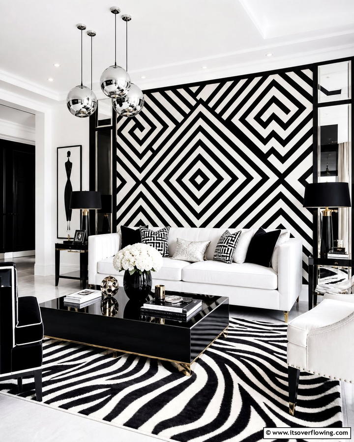 Chic Black and White Contrast - 30 Striking Living Room Accent Wall Ideas for Bold Style