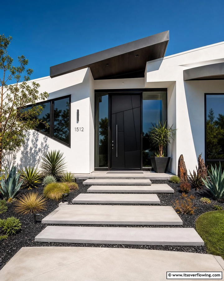 Chic Black with Asymmetrical Design - 21 Black Front Door Ideas for Bold First Impressions