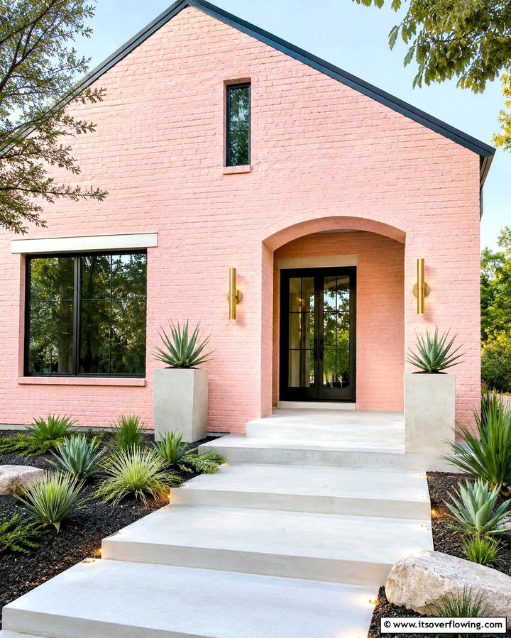 Chic Blush Pink Brick - 25 Painted Brick Houses Ideas for a Fresh Look