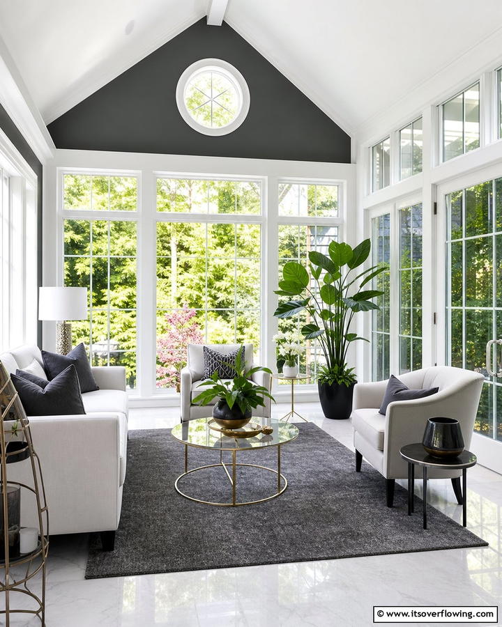 Chic Charcoal Accents - 20 Sunroom Color Ideas to Brighten Your Space