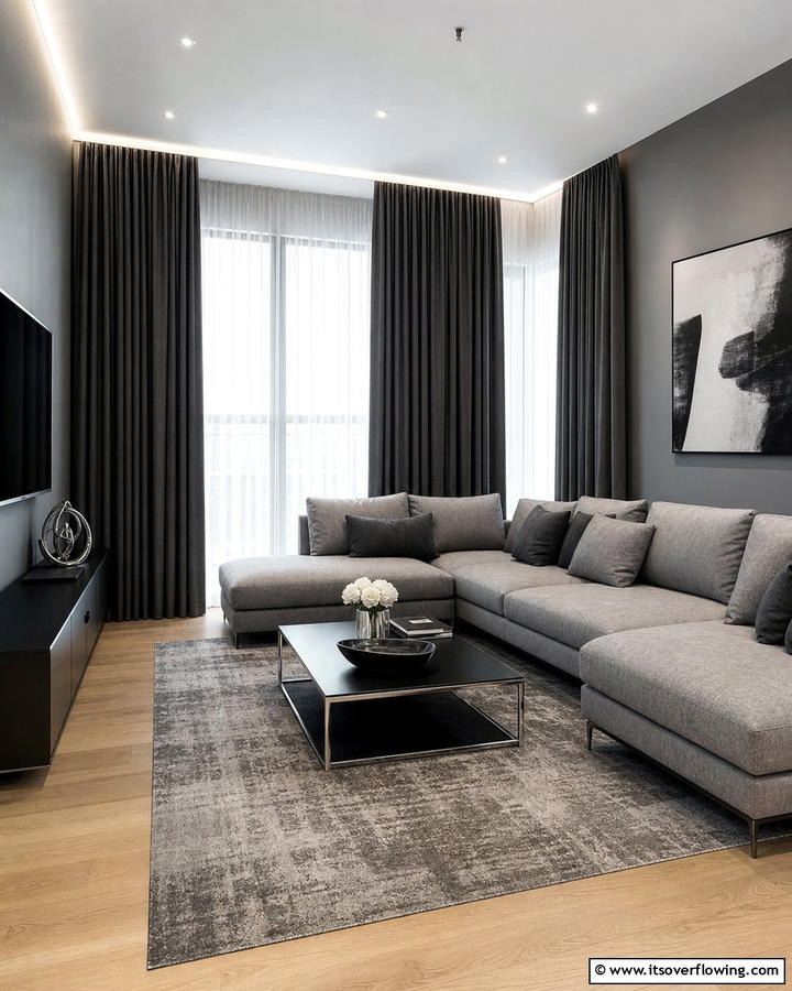 Chic Charcoal Drapes - 30 Curtain Color Ideas Perfectly Paired With Gray Walls