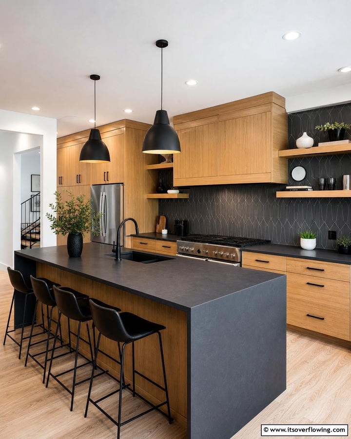 Chic Charcoal Finishes - 30 Countertop Colors That Harmonize With Oak Cabinets
