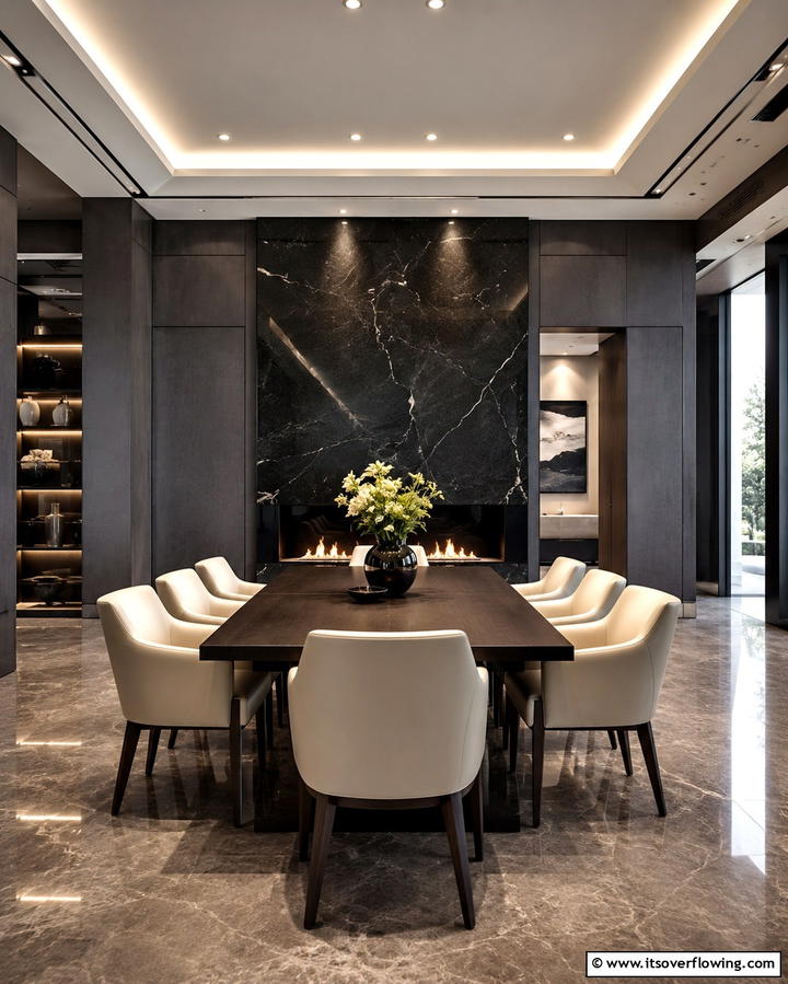 Chic Contemporary Appeal - 30 Cozy Dining Room Fireplace Design Ideas & Tips