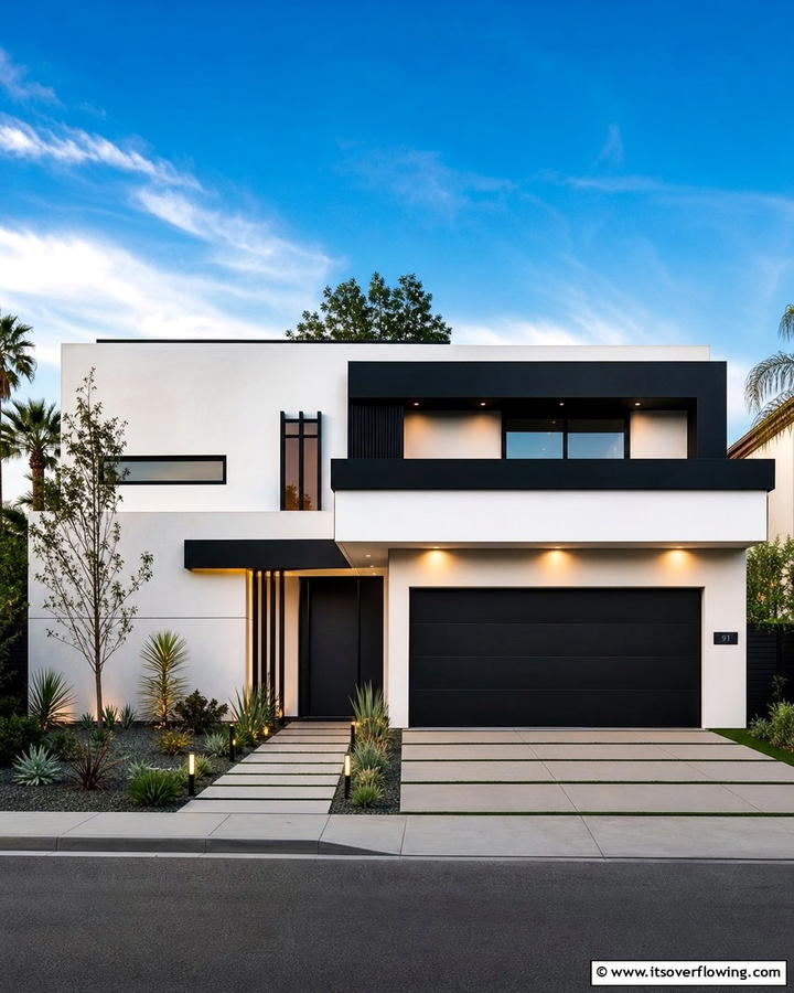 Chic Contrasting Lines - 21 Striking Black & White House Exterior Design Concepts