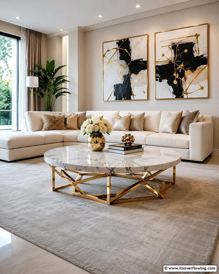 Chic Cream and Gold Coffee Table - 30 Elegant Cream & Gold Living Room Themes for Luxe Interiors