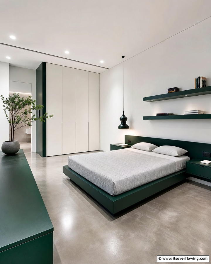 Chic Dark Green Minimalism - 21 Dark Green Bedroom Ideas- Moody & Luxurious Spaces