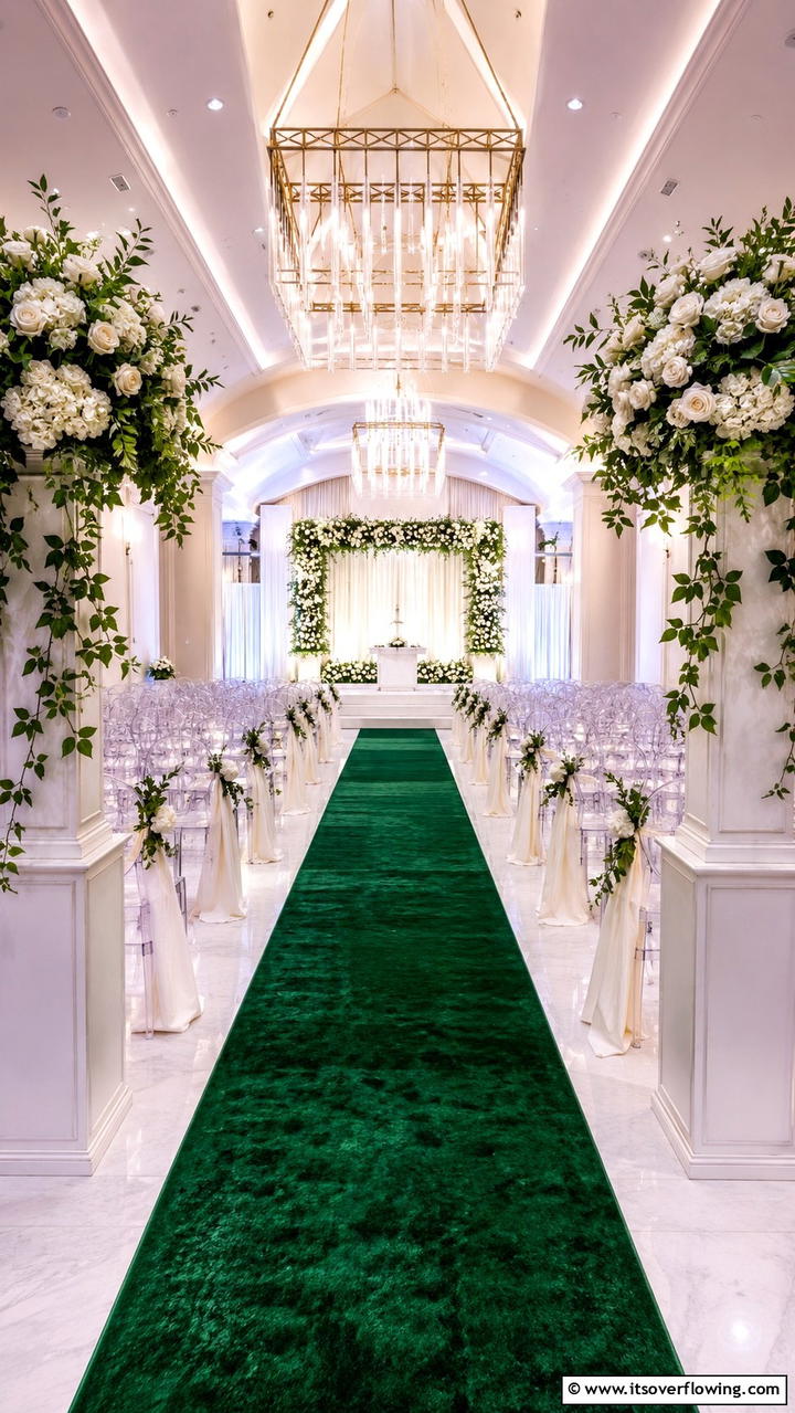 Chic Emerald Aisle Runners - 30 Emerald Green Wedding Ideas for Luxurious Celebrations