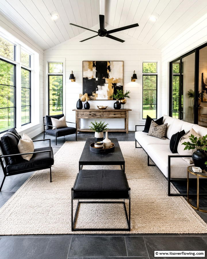 Chic Farmhouse Sunroom - 30 Farmhouse Sunroom Ideas for Cozy and Light-Filled Relaxation