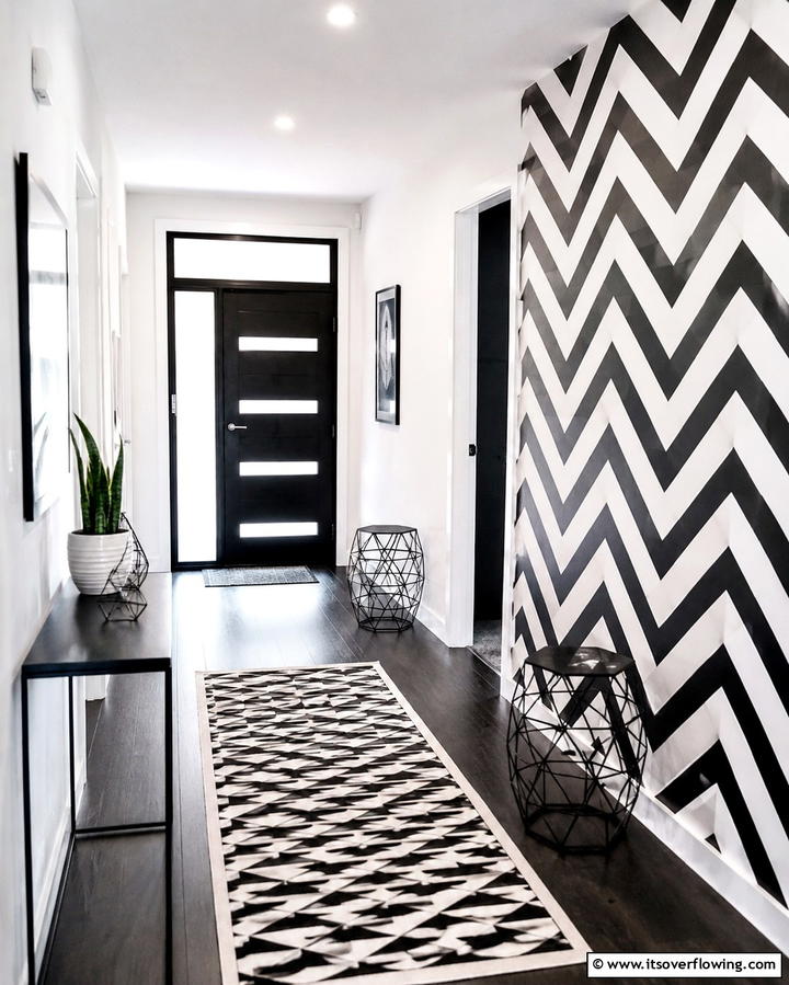 Chic Geometric Patterns - 30 Chic Black and White Hallway Ideas for Timeless Elegance