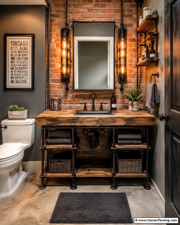 Chic Industrial Vanity Combo - 30 Small Bathroom Vanity Ideas for Space-Saving Style