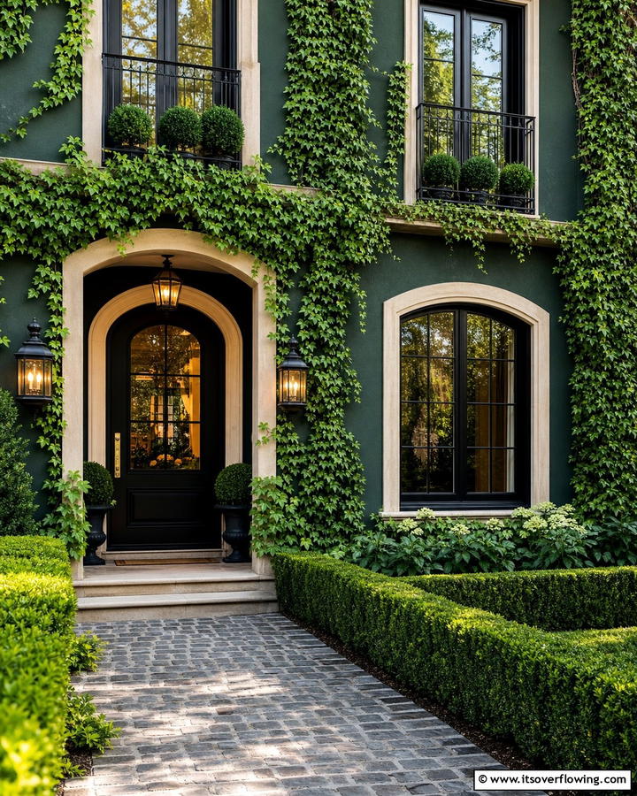 Chic Ivy Overtones - 21 Dark Green Exterior Paint Color Schemes for Modern Homes