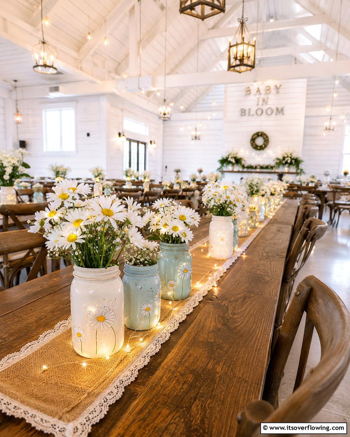 Chic Mason Jar Arrangement - 30 Baby Shower Centerpiece Ideas for Adorable Themes