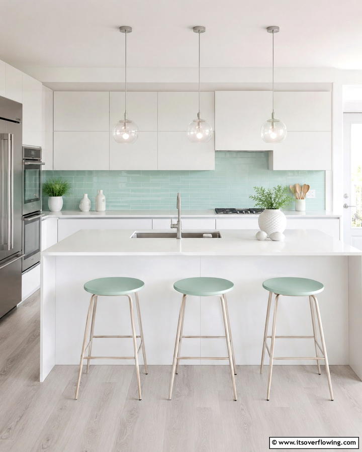 Chic Minimalism with Seafoam Green - 25 Chic Kitchen With Green Backsplash Ideas