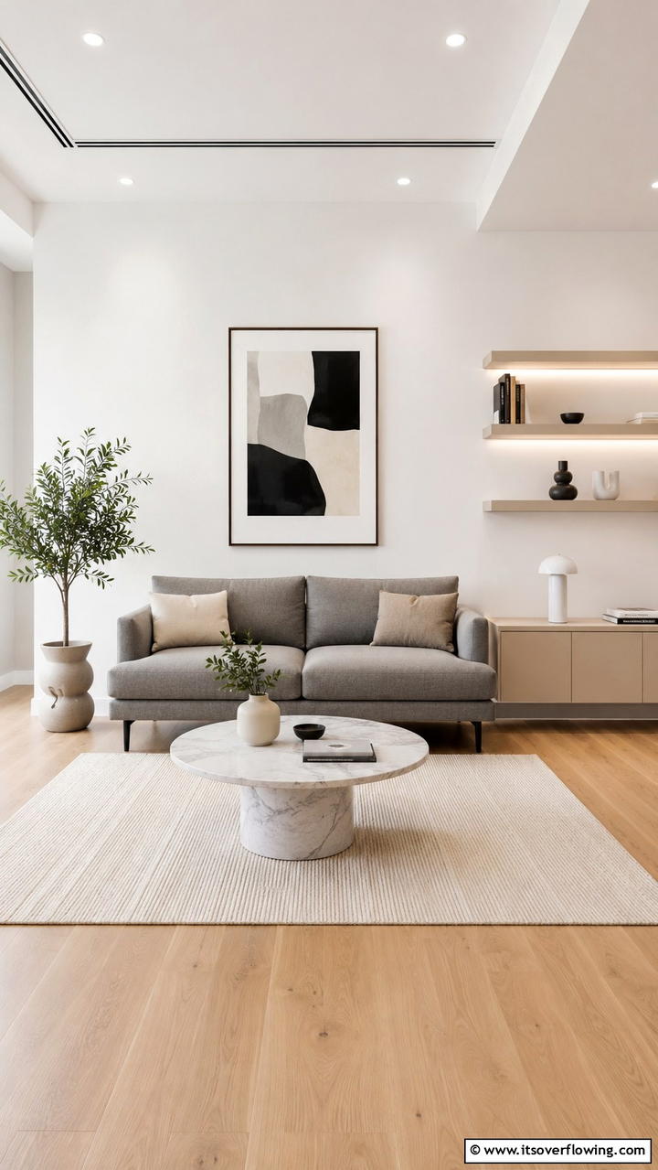 Chic Minimalist Layout - 30 Grey and Beige Living Room Ideas- Warm Minimalist Designs