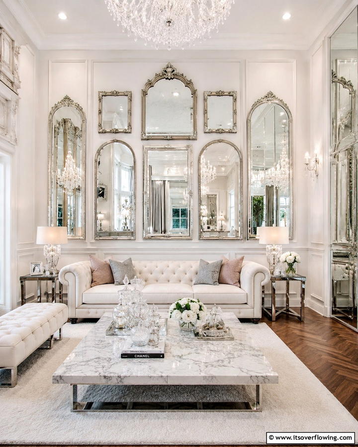 Chic Mirror Effects - 30 Glam Living Room Ideas for Luxurious Comfort