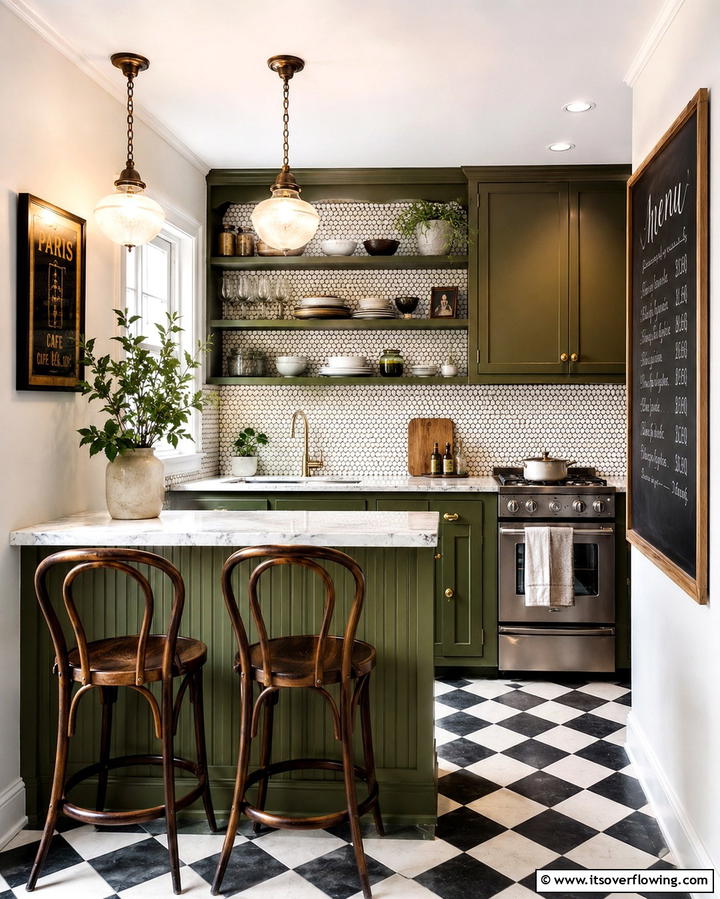 Chic Olive Green Bistro Style - 30 Olive Green Kitchen Designs for a Warm Cooking Space