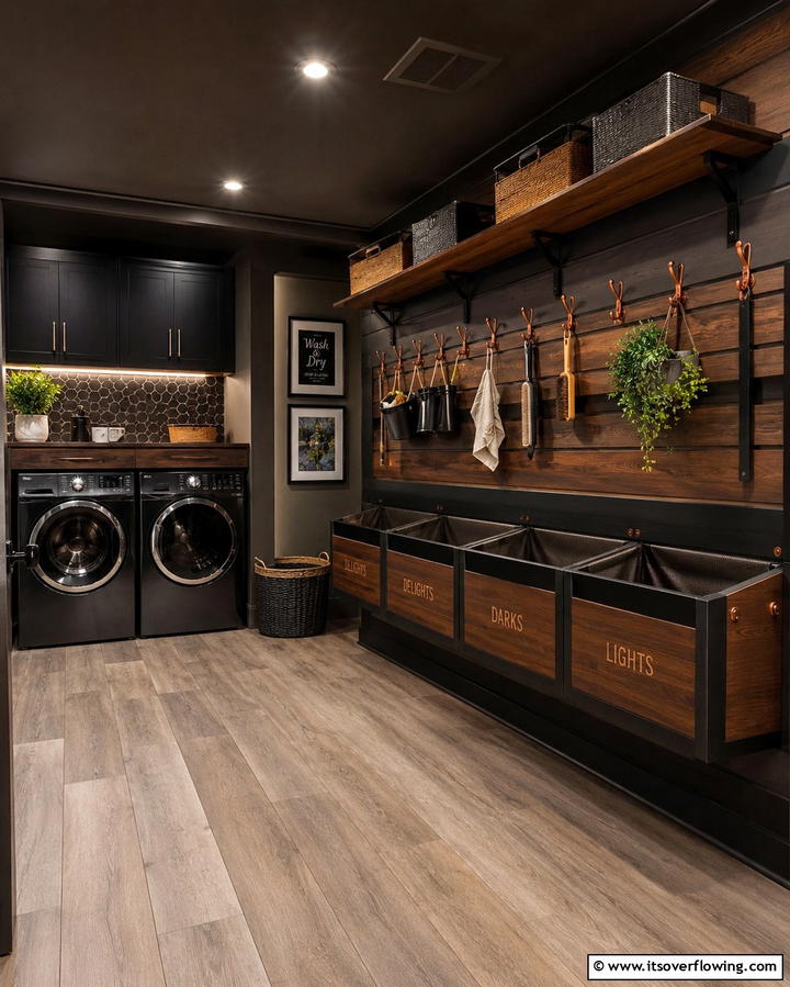 Chic Organization with Wall Racks - 30 Basement Laundry Room Ideas for Functional Utility Spaces