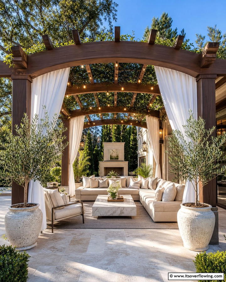 Chic Pergola Lounge - 21 Outdoor Living Room Ideas for Relaxation & Entertaining