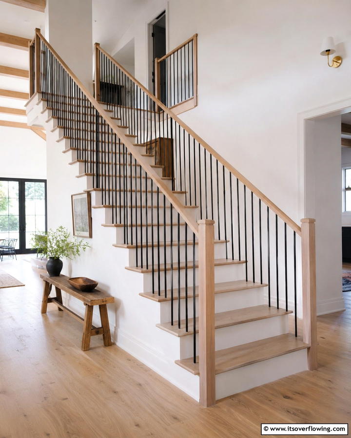 Chic Rustic Minimalism - 30 Rustic Farmhouse Stair Railing Ideas & Designs