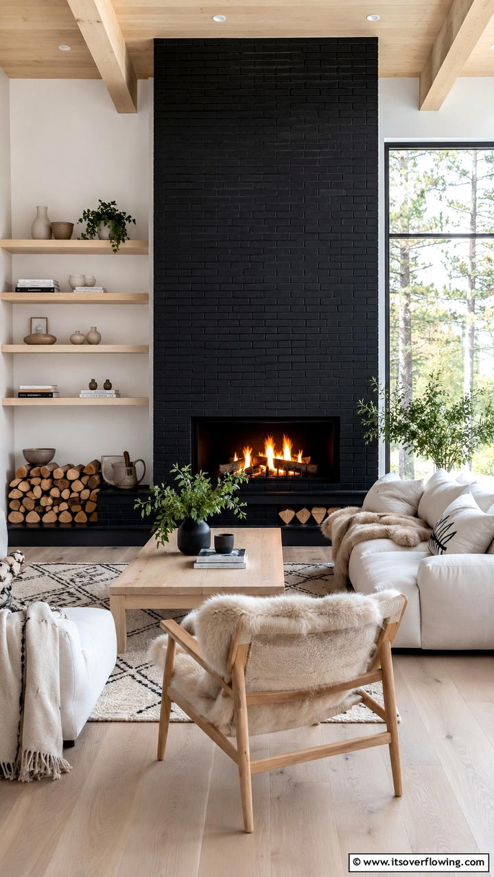 Chic Scandinavian Black Brick Fireplace - 30 Black Brick Fireplace Ideas for Dramatic Focal Points