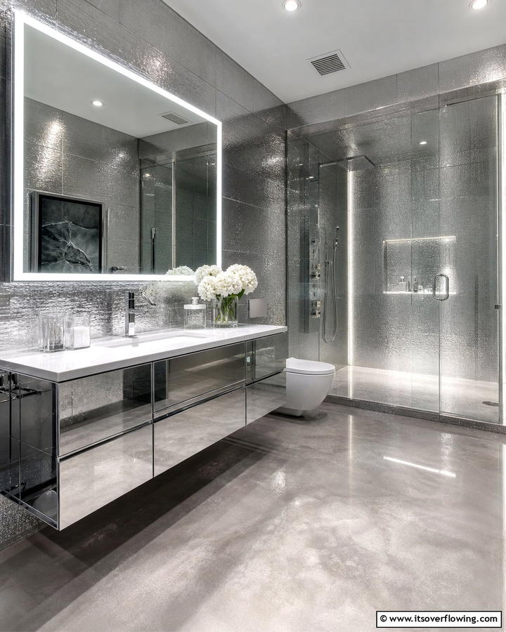 Chic Silver Modernity - 21 Bathroom Color Ideas to Refresh Your Space with Vibrant Hues