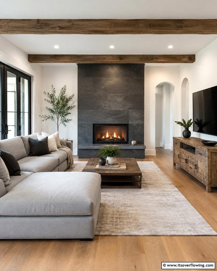 Chic Slate Surround - 30 French Country Fireplace Ideas- Rustic Charm