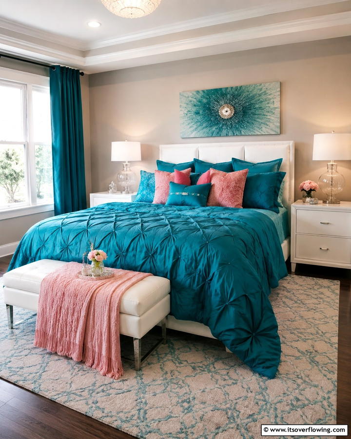 Chic Teal and Pink Accent Furniture - 30 Teal and Pink Bedroom Ideas for Bold Modern Design