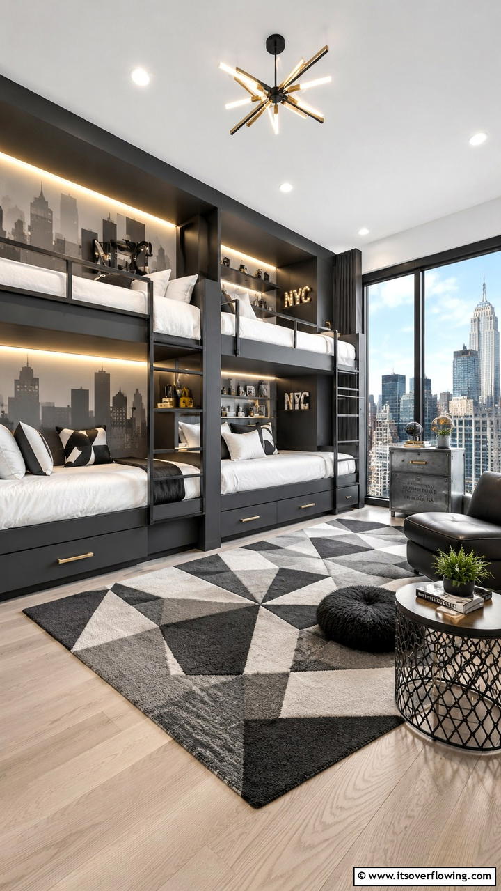 Chic Urban Bunk Room Retreat - 30 Bunk Room Ideas for Fun and Functional Kids’ Spaces