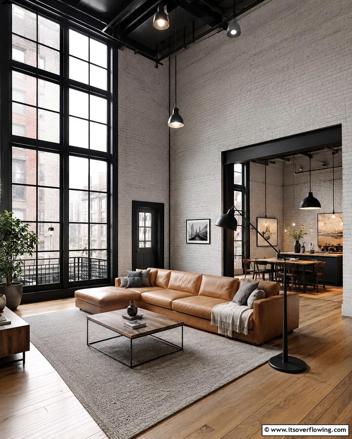 Chic Urban Loft - 30 Living Room Grey Walls & Black Trim- Bold Contrast Ideas
