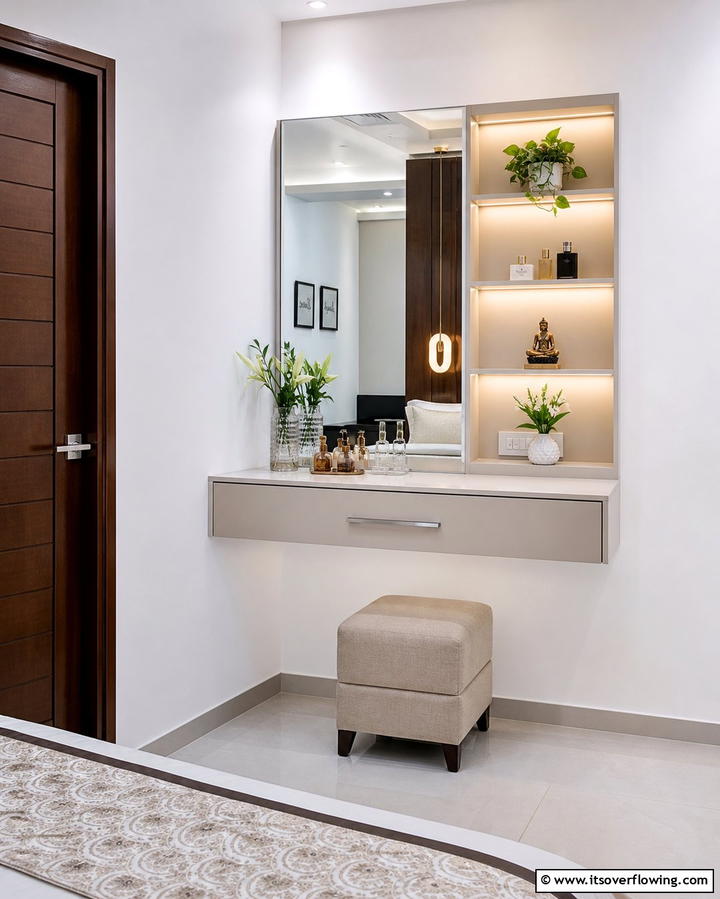 Chic Wall Mounted Vanity - 30 Stylish Makeup Vanity Ideas for a Functional Beauty Space