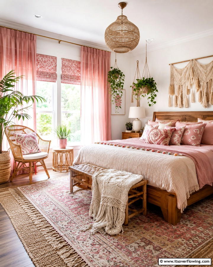 Chic Window Treatments in Pink - 30 Pink Boho Bedroom Ideas for a Chic and Cozy Retreat