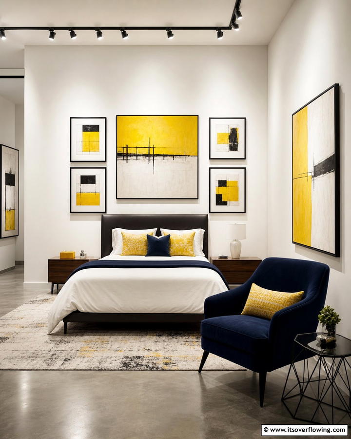 Chic Yellow Art Displays - 30 Yellow Bedroom Ideas to Brighten Your Sleep Space
