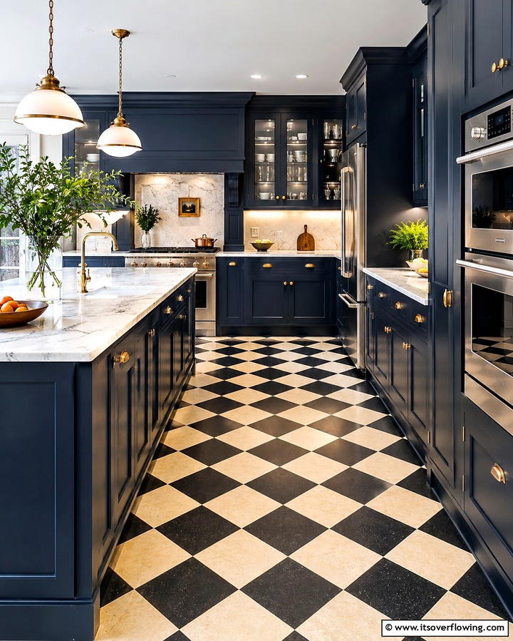 Chic and Timeless Layout - 30 Kitchens with Checkered Floors- Retro-Inspired Designs