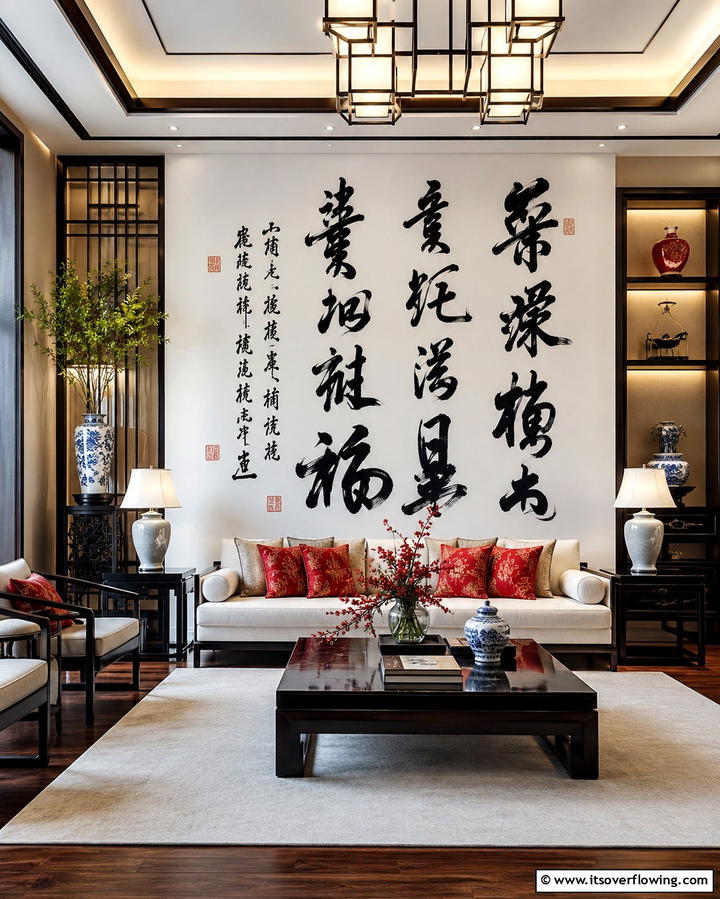 Chinese Calligraphy Wall Art - 25 Asian Living Room Ideas for a Zen Atmosphere