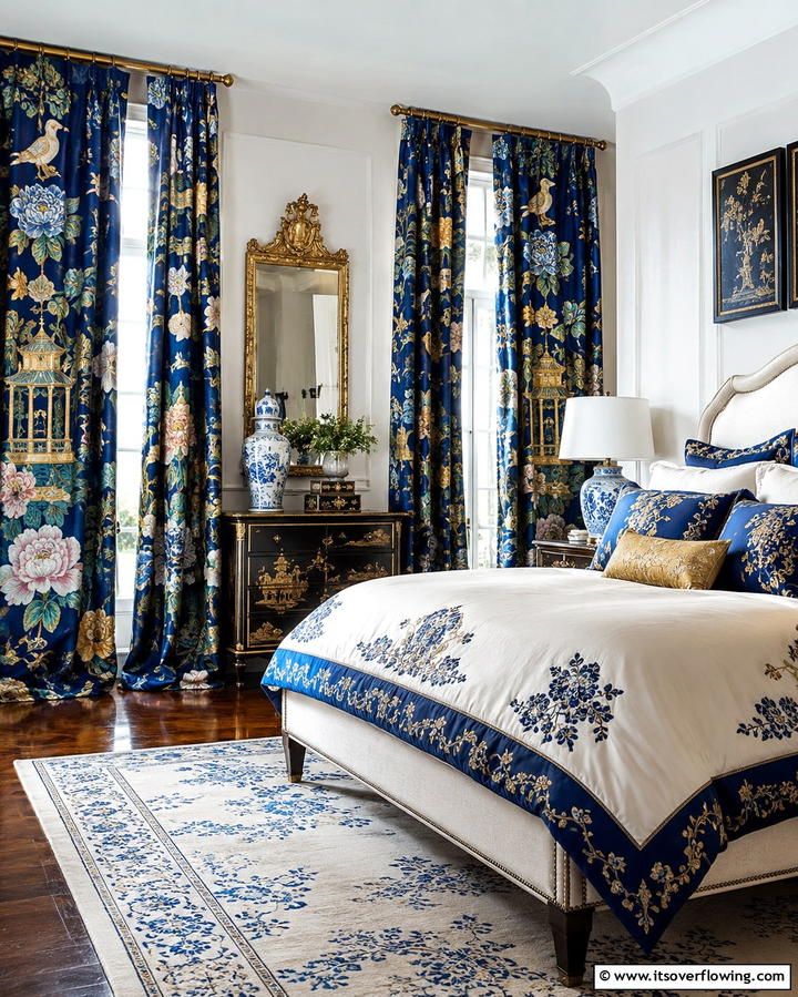 Chinoiserie Curtains for a Touch of Drama - 25 Chinoiserie Bedroom Ideas for an Exotic Touch